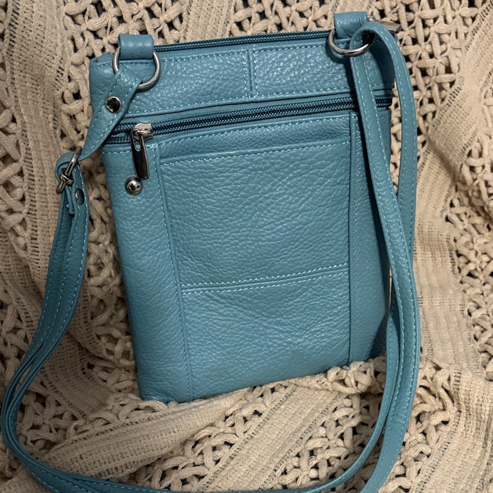 NWOT Dusty Blue Faux Leather Crossbody Bag
